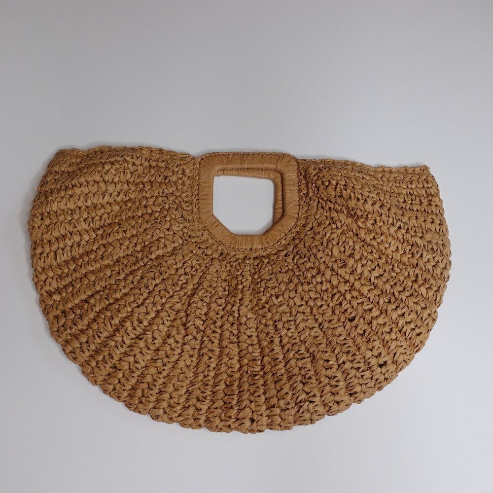 Ramla Woven Raffia Creasant Bag Tan Straw Boho Beach Vacation Women's Purse NEW